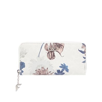 White floral print zip-around wallet